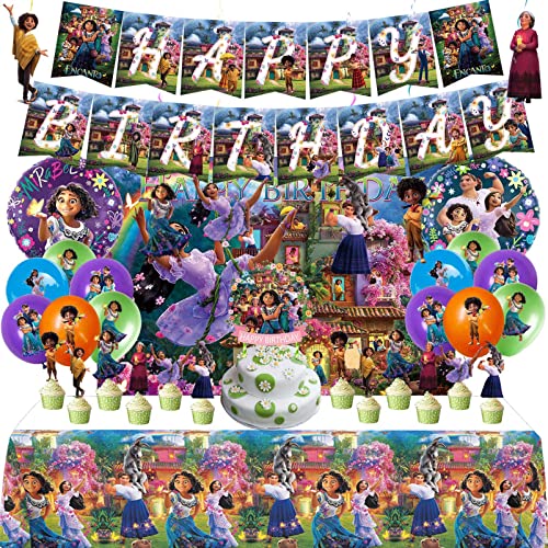 Encanto Birthday Party Supplies Decorations for Girls Boys Kids Birthday Party Decorations Include Banner, Tablecloth, Balloons, Cake Topper, Cupcake Toppers Backdrop for Encanto Party Supplies from TOYOYO