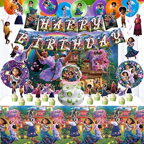 Encanto Birthday Party Supplies Decorations for Girls Boys Kids Birthday Party Decorations Include Banner, Tablecloth, Balloons, Cake Topper, Cupcake Toppers Backdrop for Encanto Party Supplies from TOYOYO