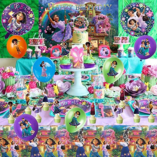 Encanto Birthday Party Supplies Decorations for Girls Boys Kids Birthday Party Decorations Include Banner, Tablecloth, Balloons, Cake Topper, Cupcake Toppers Backdrop for Encanto Party Supplies from TOYOYO