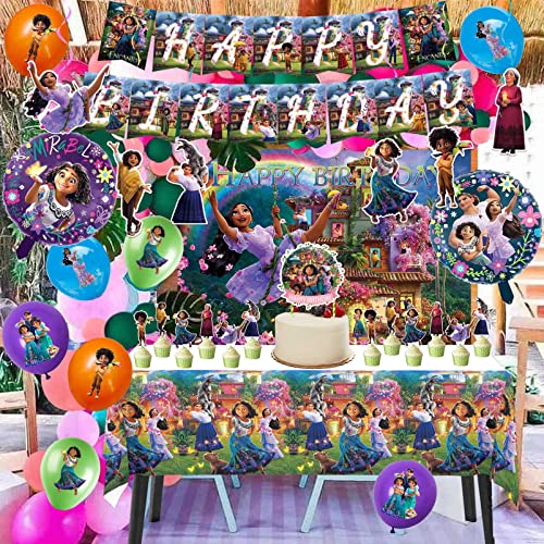 Encanto Birthday Party Supplies Decorations for Girls Boys Kids Birthday Party Decorations Include Banner, Tablecloth, Balloons, Cake Topper, Cupcake Toppers Backdrop for Encanto Party Supplies from TOYOYO