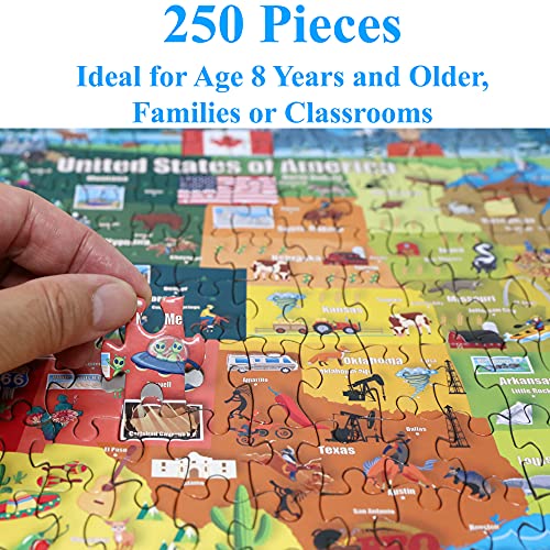 Think2Master United States Map 250 Pieces Jigsaw Puzzle Fun Educational Toy for Kids, School & Families. Great Gift for Boys & Girls Ages 8+ to Stimulate Learning of USA. Size: 14.2â X 19.3â by Think2Master