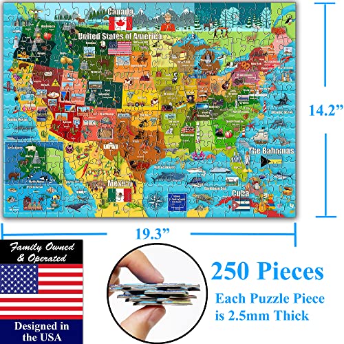 Think2Master United States Map 250 Pieces Jigsaw Puzzle Fun Educational Toy for Kids, School & Families. Great Gift for Boys & Girls Ages 8+ to Stimulate Learning of USA. Size: 14.2â X 19.3â by Think2Master