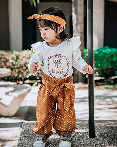 Baby Newborn Girl Clothes Ruffle Isnt She Lovely Outfit Tops Pants with Headband Fall 6 Month Baby Girl Clothes 0-3 Months White by 
