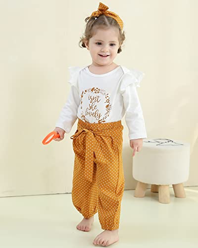 Baby Newborn Girl Clothes Ruffle Isnt She Lovely Outfit Tops Pants with Headband Fall 6 Month Baby Girl Clothes 0-3 Months White by 