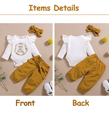 Baby Newborn Girl Clothes Ruffle Isnt She Lovely Outfit Tops Pants with Headband Fall 6 Month Baby Girl Clothes 0-3 Months White by 