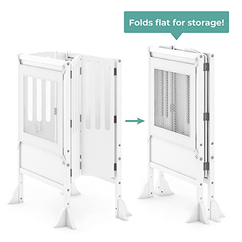 Guidecraft Contemporary Double Kitchen Helper Stool with 2 Keepers - White: Extra Wide, Adjustable Height Counter Step Stool for Kids, Children Furniture by Guidecraft