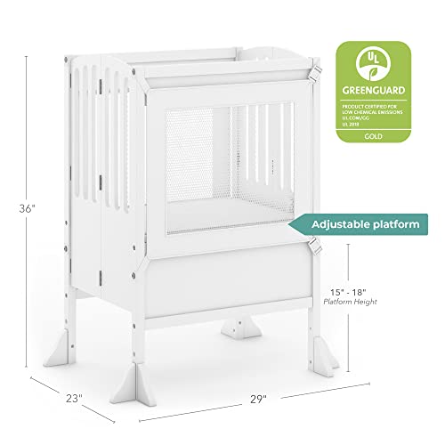 Guidecraft Contemporary Double Kitchen Helper Stool with 2 Keepers - White: Extra Wide, Adjustable Height Counter Step Stool for Kids, Children Furniture by Guidecraft
