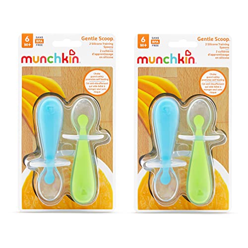 Munchkin Gentle Scoop Baby Silicone Trainer Spoons with Choke Guard, 4pk, Blue/Green by Munchkin