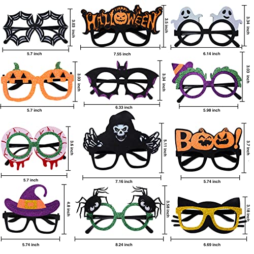 12 Pcs Halloween Eyeglasses,Novelty Toy Glasses Cosplay,Halloween Party Favor Funny Glitter Funny Party Decorations for Kids and Adults Glasses,Pumpkin,Spider , Web,Ghost,Bat,Hat,Skull,Eyeball Eyewear by Thuodo