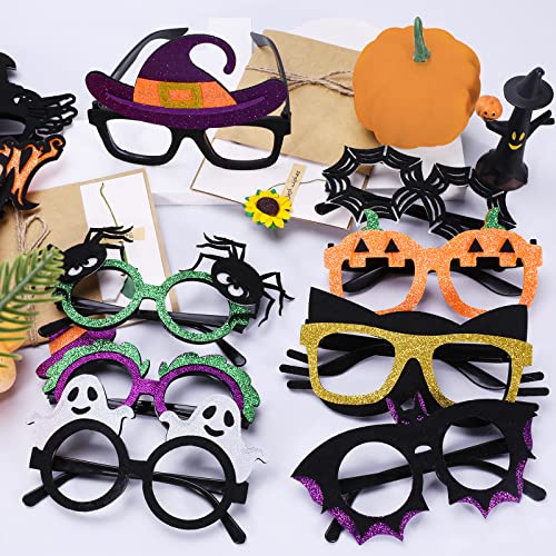 12 Pcs Halloween Eyeglasses,Novelty Toy Glasses Cosplay,Halloween Party Favor Funny Glitter Funny Party Decorations for Kids and Adults Glasses,Pumpkin,Spider , Web,Ghost,Bat,Hat,Skull,Eyeball Eyewear by Thuodo