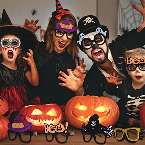 12 Pcs Halloween Eyeglasses,Novelty Toy Glasses Cosplay,Halloween Party Favor Funny Glitter Funny Party Decorations for Kids and Adults Glasses,Pumpkin,Spider , Web,Ghost,Bat,Hat,Skull,Eyeball Eyewear by Thuodo