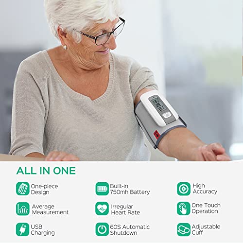 Panacare Blood Pressure Monitor All in One, Automatic Upper Arm Blood Pressure Monitor Built-in Battery/One Piece/Arrhythmia/9-14" Wide Cuff, Wireless Portable Digital BP Machine for Home/Travel Use by P PANACARE