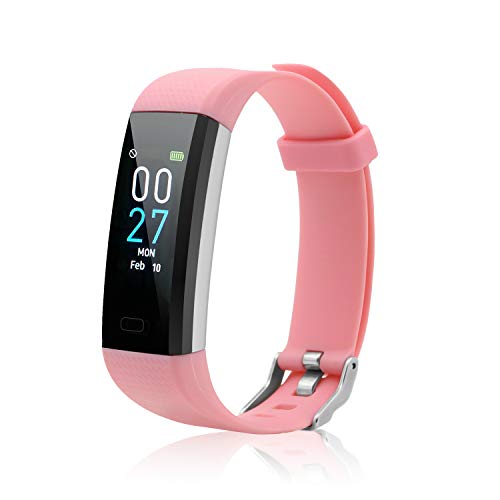 Fitness Tracker with Blood Pressure Heart Rate Sleep Monitor Temperature Monitor, Activity Tracker Smart Watch Pedometer Step Counter for iPhone & Android Phones for Kids Man Women (Pink) by Romeifly