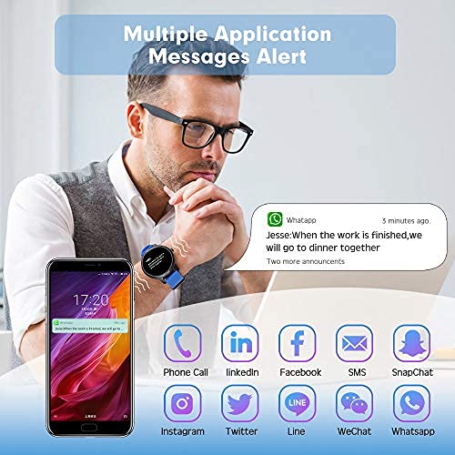 WAFA Smart Watch for Android Phone and iPhone Compatible, Fitness Tracker with Heart Rate Blood Pressure Monitor, Full Touch Screen IP68 Waterproof GPS Activity Tracker Pedometer Sleep Monitor (Blue) from WAFA