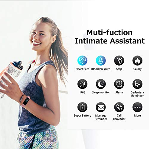 Fitness Tracker with Blood Pressure Heart Rate Sleep Monitor Temperature Monitor, Activity Tracker Smart Watch Pedometer Step Counter for iPhone & Android Phones for Kids Man Women (Pink) by Romeifly