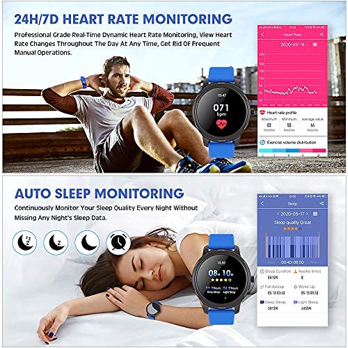 WAFA Smart Watch for Android Phone and iPhone Compatible, Fitness Tracker with Heart Rate Blood Pressure Monitor, Full Touch Screen IP68 Waterproof GPS Activity Tracker Pedometer Sleep Monitor (Blue) from WAFA