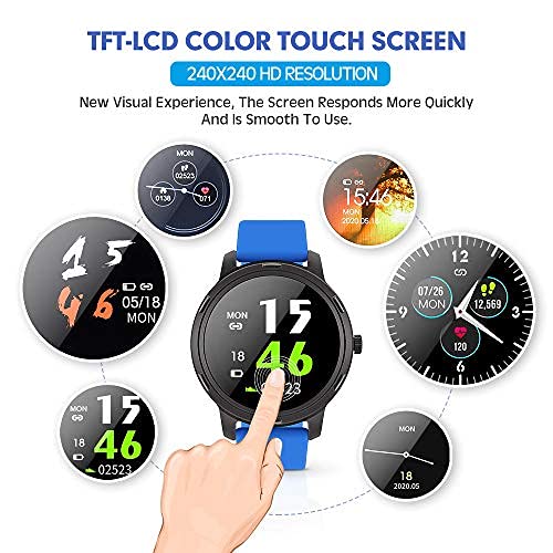 WAFA Smart Watch for Android Phone and iPhone Compatible, Fitness Tracker with Heart Rate Blood Pressure Monitor, Full Touch Screen IP68 Waterproof GPS Activity Tracker Pedometer Sleep Monitor (Blue) from WAFA