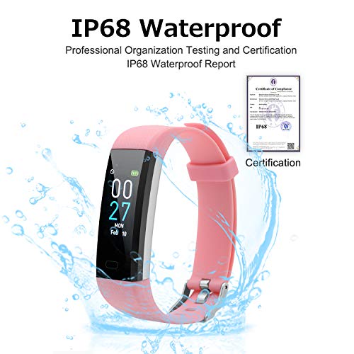Fitness Tracker with Blood Pressure Heart Rate Sleep Monitor Temperature Monitor, Activity Tracker Smart Watch Pedometer Step Counter for iPhone & Android Phones for Kids Man Women (Pink) by Romeifly