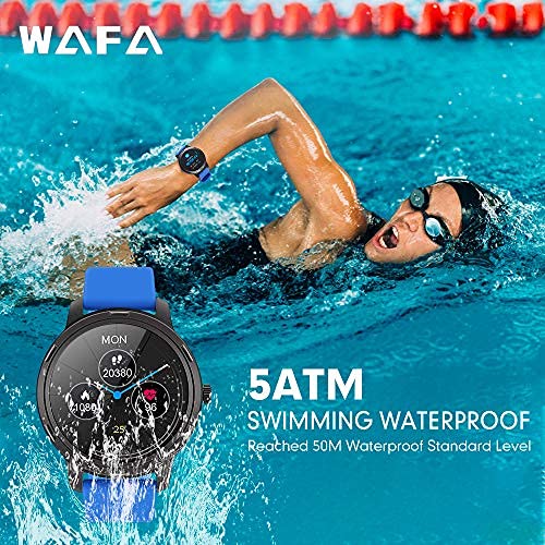 WAFA Smart Watch for Android Phone and iPhone Compatible, Fitness Tracker with Heart Rate Blood Pressure Monitor, Full Touch Screen IP68 Waterproof GPS Activity Tracker Pedometer Sleep Monitor (Blue) from WAFA