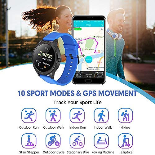 WAFA Smart Watch for Android Phone and iPhone Compatible, Fitness Tracker with Heart Rate Blood Pressure Monitor, Full Touch Screen IP68 Waterproof GPS Activity Tracker Pedometer Sleep Monitor (Blue) from WAFA