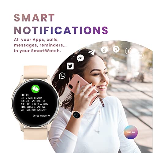 yussa Smart Watch | Latest Generation 2022 | Blood Pressure Monitor | Blood Oxygen SpO2 | Heart Rate | Sleep Monitor | IP67 Waterproof | Fitness Tracker | for Women and Men (Pink) by yussa