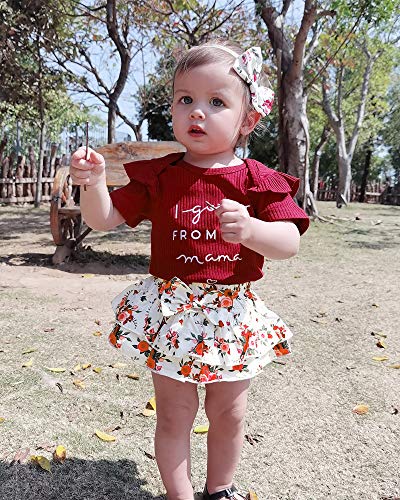 Newborn Baby Girl Clothes Romper Shorts Set Summer Clothes for Baby Girl Floral Infant Girl Clothes Ruffle Baby Girls' Clothing Wine Red Baby Girl Clothes 3-6 Months by 