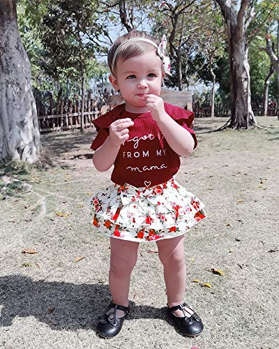 Newborn Baby Girl Clothes Romper Shorts Set Summer Clothes for Baby Girl Floral Infant Girl Clothes Ruffle Baby Girls' Clothing Wine Red Baby Girl Clothes 3-6 Months by 
