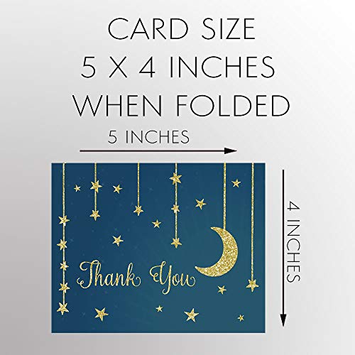 Twinkle Little Star Thank You Cards Star and Moon Over The Moon Theme Folding Notes Greeting Cards Navy Blue Gold Glitter Design Make A Wish Bright Night Boy Girl Gender Neutral (50 Count) by The Invite Lady