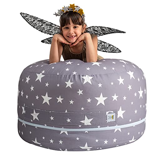 2 Sizes in 1 Large Bean Bag Stuffed Animal Storage | XL Jumbo Ottoman for Soft Toys, Plush Toys | Giant Pouf Organizer for Linens, Quilts, Pillows | 300 L. / 80 Gal. | 42" (Twinkle Twinkle) from Mescalito Ltd.