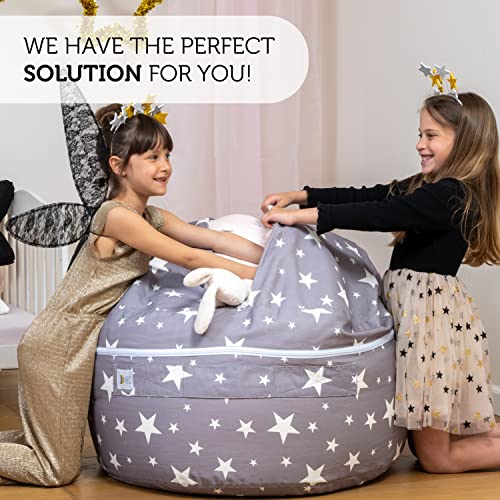2 Sizes in 1 Large Bean Bag Stuffed Animal Storage | XL Jumbo Ottoman for Soft Toys, Plush Toys | Giant Pouf Organizer for Linens, Quilts, Pillows | 300 L. / 80 Gal. | 42" (Twinkle Twinkle) from Mescalito Ltd.