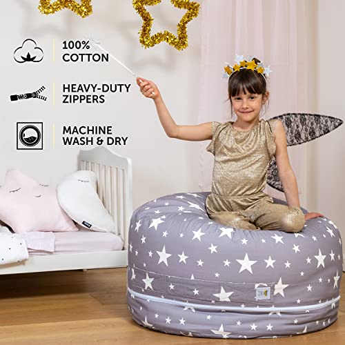 2 Sizes in 1 Large Bean Bag Stuffed Animal Storage | XL Jumbo Ottoman for Soft Toys, Plush Toys | Giant Pouf Organizer for Linens, Quilts, Pillows | 300 L. / 80 Gal. | 42" (Twinkle Twinkle) from Mescalito Ltd.