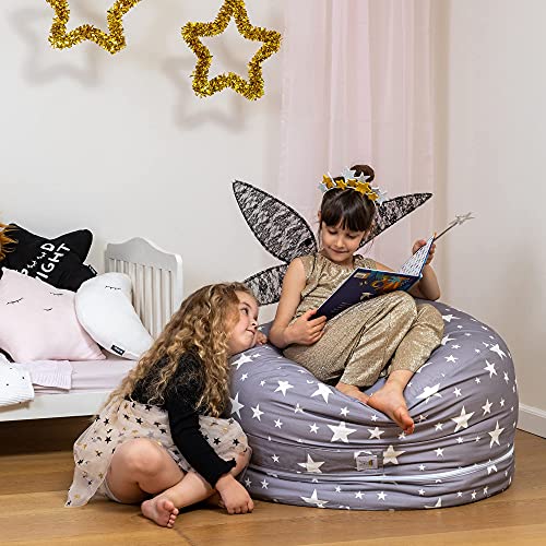 2 Sizes in 1 Large Bean Bag Stuffed Animal Storage | XL Jumbo Ottoman for Soft Toys, Plush Toys | Giant Pouf Organizer for Linens, Quilts, Pillows | 300 L. / 80 Gal. | 42" (Twinkle Twinkle) from Mescalito Ltd.