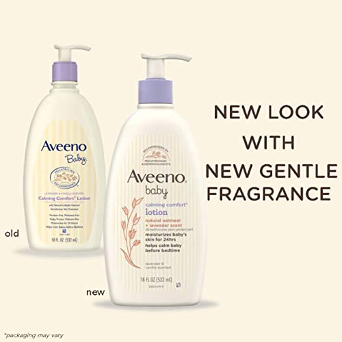 Aveeno Baby Calming Comfort Moisturizing Lotion with Relaxing Lavender & Vanilla Scents, Non-Greasy Body Lotion with Natural Oatmeal & Dimethicone, Paraben- & Phthalate-Free, 18 fl. Oz by Johnson & Johnson SLC