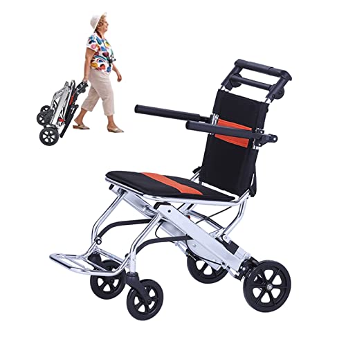 Folding Transport Wheelchair, Ultralight Portable Travel Wheelchairs with Handbrake, Aluminum Alloy Lightweight Wheelchair Trolleys for Elderly and Children ( Size : Standard ) by WGLAWL