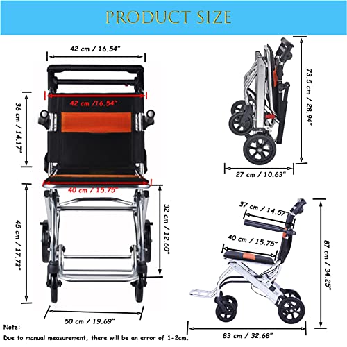 Folding Transport Wheelchair, Ultralight Portable Travel Wheelchairs with Handbrake, Aluminum Alloy Lightweight Wheelchair Trolleys for Elderly and Children ( Size : Standard ) by WGLAWL