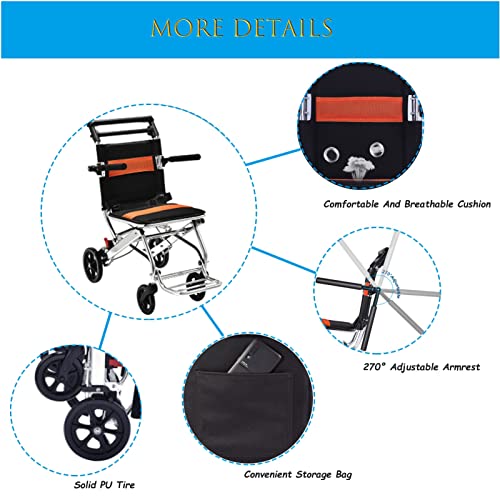Folding Transport Wheelchair, Ultralight Portable Travel Wheelchairs with Handbrake, Aluminum Alloy Lightweight Wheelchair Trolleys for Elderly and Children ( Size : Standard ) by WGLAWL