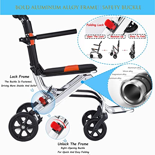 Folding Transport Wheelchair, Ultralight Portable Travel Wheelchairs with Handbrake, Aluminum Alloy Lightweight Wheelchair Trolleys for Elderly and Children ( Size : Standard ) by WGLAWL