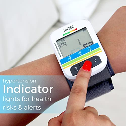 MOBI Wrist Blood Pressure Monitor - Blood Pressure Cuff - Automatic BP Cuff with Large LCD Display - Pulse Rate, Irregular Heart Rate Monitor - Blood Pressure Machine - Automatic Blood Pressure Cuff by MOBI