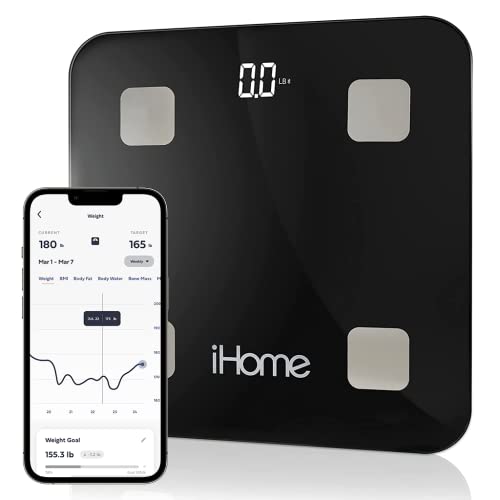 iHome Smart Scale For Body Weight Digital Bathroom Scale Bluetooth Accurate BMI Fat Water Muscle Health Analyzer for People Body Composition Monitor Digital Weighing Machine with Smartphone App, 400lb from iHome