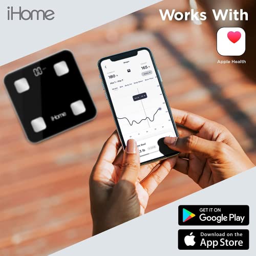 iHome Smart Scale For Body Weight Digital Bathroom Scale Bluetooth Accurate BMI Fat Water Muscle Health Analyzer for People Body Composition Monitor Digital Weighing Machine with Smartphone App, 400lb from iHome