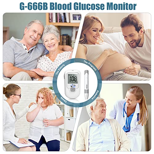 IKZA Blood Glucose Monitor Kit- G-666B Diabetes Testing Kit with 100 Test Strips and 100 Lancets - Blood Glucose Meter with Lancing Device - Smart, Portable Blood Sugar Test Kit for Home Use (G-666B) from COLEBY
