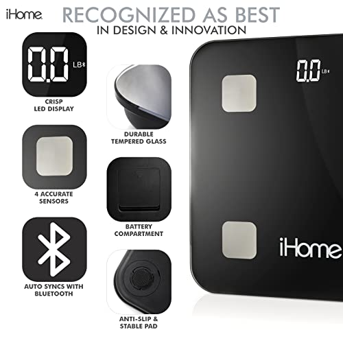 iHome Smart Scale For Body Weight Digital Bathroom Scale Bluetooth Accurate BMI Fat Water Muscle Health Analyzer for People Body Composition Monitor Digital Weighing Machine with Smartphone App, 400lb from iHome
