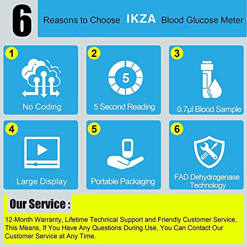 IKZA Blood Glucose Monitor Kit- G-666B Diabetes Testing Kit with 100 Test Strips and 100 Lancets - Blood Glucose Meter with Lancing Device - Smart, Portable Blood Sugar Test Kit for Home Use (G-666B) from COLEBY