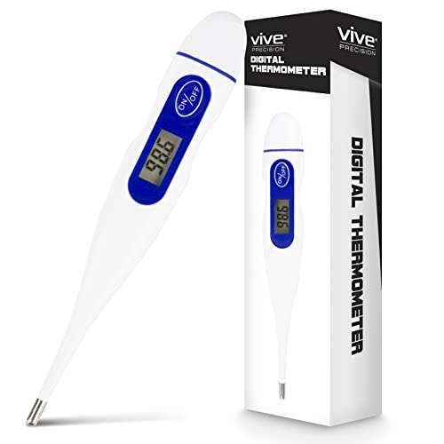 Vive Oral Thermometer for Adults, Baby, Kids - Digital Medical Fever Body Temperature Home Monitor for Tongue, Armpits, Rectal, Dogs - Small Health Home with Batteries, Case by Vive Health