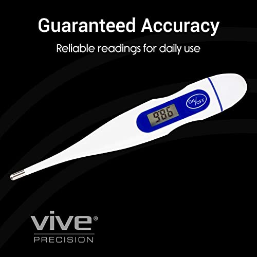 Vive Oral Thermometer for Adults, Baby, Kids - Digital Medical Fever Body Temperature Home Monitor for Tongue, Armpits, Rectal, Dogs - Small Health Home with Batteries, Case by Vive Health