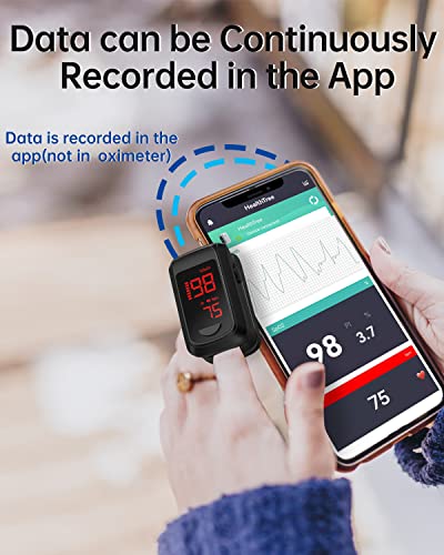 Fingertip Pulse Oximeter- HOLFENRY Pulse Oximeter Bluetooth Oximeter Oxygen Saturation Monitor for SpO2/Heart Rate/PI, with Auto Graph Display/Alarm/Dedicated App, Compatible with iOS&Android from HOLFENRY