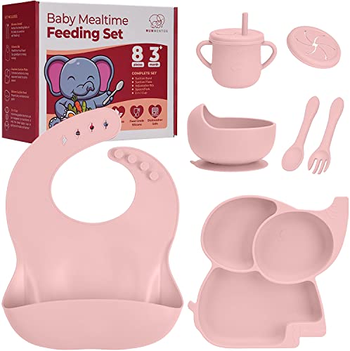 Mummentos Silicone Baby Feeding Set - Baby Led Weaning Supplies, Toddler Utensils, Transition Sippy Cups For Baby, Baberos Para Bebe, Suction Plates For Baby, Silicone Bibs For Babies, Bowl (Pink) by Mummentos
