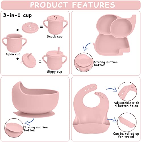 Mummentos Silicone Baby Feeding Set - Baby Led Weaning Supplies, Toddler Utensils, Transition Sippy Cups For Baby, Baberos Para Bebe, Suction Plates For Baby, Silicone Bibs For Babies, Bowl (Pink) by Mummentos