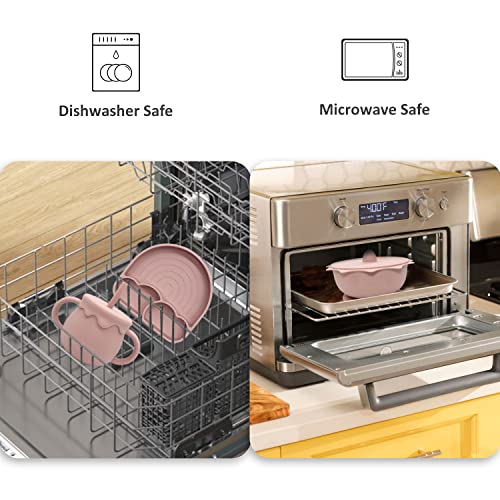 Zeebaby Silicone Baby Feeding Set Of 6 Cloud design Suction Plate With Lid, Suction Bowl With Lid, Gorgeous Pattern Bib, Leakproof Double Handle Sippy Cup, Infant Stage Fork & Spoon (Pink Rose) from 