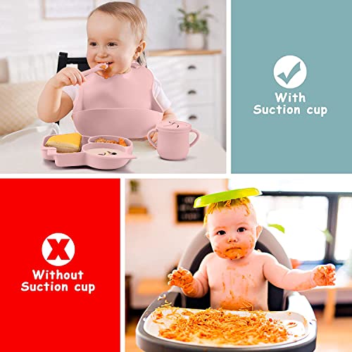 Mummentos Silicone Baby Feeding Set - Baby Led Weaning Supplies, Toddler Utensils, Transition Sippy Cups For Baby, Baberos Para Bebe, Suction Plates For Baby, Silicone Bibs For Babies, Bowl (Pink) by Mummentos